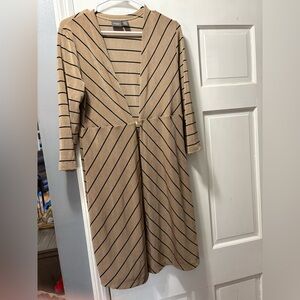 Chicos Travelers Striped Tan wrinkle free cardigan